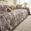 Amerikaanse stijl chenille bankhoes met bruin abstract patroon en franjes, gezellige decor. - 180x130cm / Mocha