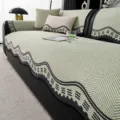 Summer cooling ice silk sofa cushion green wavy anti-slip mat cover for living room decor - 110*210 / Green