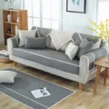 Quilted fabric sofa cover set with elegant lace trim, grey and beige non-slip cushion protectors. - Gray / Chair Mat 40*45 Oval