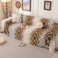 Chenille sofa cover modern minimalist geometric diamond pattern cozy living room blanket - 180x130cm / Brown