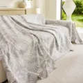 Grey tropical leaf jacquard sofa cover, all-cover blanket cushion for living room decor. - 230x340 / Light Gray