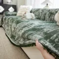 Noorse chenille bankhoes in groen witte textuur, anti-kras slipvast bankstelovertrek voor woonkamer - 180x90 Pakket / Donkergroen