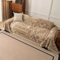 Thickened European chenille sofa cover blanket geometric print anti-slip throw slipcover - Khaki