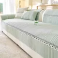 Cooling ice silk sofa cover with pleats and lace trim anti slip cream style for living room - 70x70 / Green