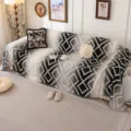 Chenille sofa cover modern minimalist geometric diamond pattern blanket living room decor - 180x130cm / Black