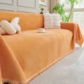 Orange Chenille Sofa Cover, Solid Color Protective Blanket for All Seasons, Anti-Cat Scratch - Set One: 180x260cm + 180x300cm / Orange