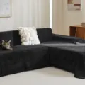 Black solid color chenille L-shaped sofa cover, cozy anti-scratch furniture slipcover. - Set One: 180x260cm + 180x300cm / Black