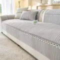 Grey pleated ice silk sofa cover with elegant white lace trim anti slip design - 70x70 / Gray