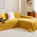Yellow Chenille L-Shape Sofa Cover Slipcover Protector with Elegant Fringed Tassels - Set One: 180x260cm + 180x300cm / Mustard Yellow