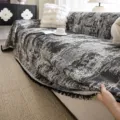 Noordstijl chenille bankovertrek deken zwart wit abstract patroon met stijlvolle franjes - 180x90cm / Zwart