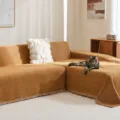 Solid color chenille sectional sofa cover anti-scratch slipcover for living room home - Set One: 180x260cm + 180x300cm / Brown