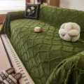 Chenille diamond sofa cover throw blanket in green minimalist style for living room decor. - Green