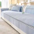Cooling ice silk sofa cover mat with elegant lace trim, anti-slip design for living room. - 70x70 / Blue