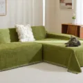 Solid color chenille sectional sofa cover, anti-scratch all-inclusive slipcover for living room. - Set One: 180x260cm + 180x300cm / Avocado Green