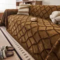Brown chenille diamond pattern sofa cover, versatile all-season anti-slip blanket. - Dark Coffee