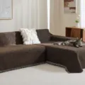Dark brown chenille L-shaped sofa cover, anti-scratch sectional couch towel for all seasons. - Set One: 180x260cm + 180x300cm / Dark Brown
