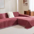 Solid chenille sectional sofa cover with fringe, universal anti-scratch full slipcover. - Set One: 180x260cm + 180x300cm / Burgundy