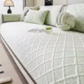Cool ice silk summer sofa cover breathable knit lattice mat anti-slip protective seat cushion - 70*70 / Green