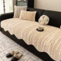Fodera per divano a righe testurizzata moderna, copridivano beige antiscivolo per salotto. - 70x70cm / Marrone
