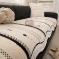 Minimalist sofa cushion with black piped edge, cozy textured beige cover for living room decor - 70*70 / Black