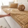 Thickened plush sofa cushion in camel color with ribbed texture and anti-slip backing design. - Coffee / 60*60