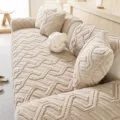 Funda de sofá de felpa gruesa texturizada beige cojín de asiento antideslizante suave - 70x70cm / Estilo Nube de Borde Recto / Café