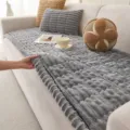 Grey corduroy plush sofa cushion cover, thickened warm anti-slip seat cover for winter. - Light Gray / 60*60