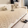 Thickened plush sofa cover with wavy texture, soft warm slipcover for living room home decor. - Wave Scalloped Rabbit Plush Sofa Cushion - Coffee / 70*70