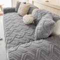 Fundas de sofa de felpa texturizada gris gruesa antideslizante para sala de estar - 70x70cm / Estilo Nube de Borde Recto / Gris