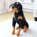 Realistic Rottweiler plush dog toy detailed view, cute stuffed animal doll for kids. - Sitting Rottweiler