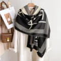 Damen dicke Kunstkaschmir Schal schwarz weiß geometrisches Muster elegante Winter Warme Schal - Schwarze Geometrie