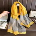 Gelber transparenter Seidenschal mit Perlen und Strass Blumenmuster elegante Damenschal - Gelb