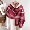 Damen verdickter doppelseitig bedruckter Kaschmirimitat Schal, eleganter geometrischer Winterschal. - Rot Geometrisch