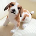 Cute plush puppy toy dog doll, brown and white spotted soft animal figure for room decor - 25cm / Squatting Charlie Brown Style Dog