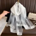 White sheer floral scarf detail, rhinestone and pearl embellished shawl for evening dress. - White