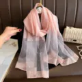 Pink rhinestone floral silk scarf, elegant shawl for evening dresses and formal cheongsam. - Light Pink
