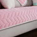 Cozy pink plush sofa cushion with white pompom trim, thick quilted winter couch cover for home. - 70*90 / Warm Winter Forest - Pink