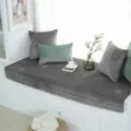Cojín de ventana de terciopelo de cristal gris oscuro con almohadas verdes, alfombra suave hogar. - 110x210cm / Gris
