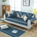 Blue quilted sofa cover anti slip fabric couch cushion living room furniture slipcover - Blue / 70*70