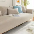 Waterproof Sofa Cushion Anti Cat Scratch Universal Non Slip Minimalist Solid Color Cover - Corduroy Khaki Folded Edge Style / 50*70 (Usable as Armrest)