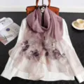 Elegante sciarpa in seta ricamata malva scialle floreale donna autunno inverno stile di lusso - Viola