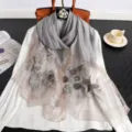 Elegante sciarpa in seta grigia con ricami floreali lussuosa sciarpa per donna autunno - Grigio