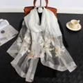 Elegante weiße florale bestickte Seidenschal Luxus Stil leichte Mode Damen Schal Tuch - Weiß
