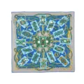 Foulard quadrati di seta blu vintage con stampa di carte e corde di lusso, 90x90 cm. - 90FJ17