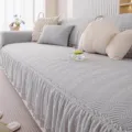 Grey knitted ice silk sofa cushion cover with elegant lace ruffle skirt for summer use. - 70x70cm / Gray