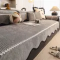 Grey corduroy sofa cover with lace trim, non-slip all-season couch cushion protector. - 70*70cm / Dark Gray