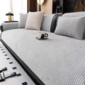 Moderne gestreifte Chenille Sofabezug rutschfeste atmungsaktive Couch-Auflage grau. - Kissentyp / 70x70cm / Hellgrau