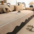 Corduroy sofa cushion cover set with lace trim and leather edge, anti-slip home decor. - 70*70cm / Khaki