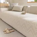 Japanese linen style sofa cover slipcover, beige geometric pattern, living room decor. - 70x70cm / Beige
