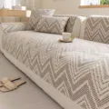 Japanese Style Imitation Cotton Linen Sofa Cushion Beige Zigzag Pattern Variant Cover - 70*70 / Khaki